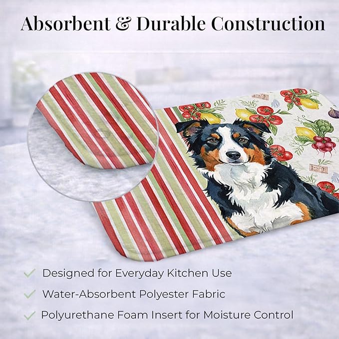 Caroline's Treasures Black Tri American Shepherd Vegetables Dish Drying Mat Absorbent Dish Drying Mat Pad for Kitchen Counter Dish Drainer Mat for Countertop 14 x 21 Multicolor