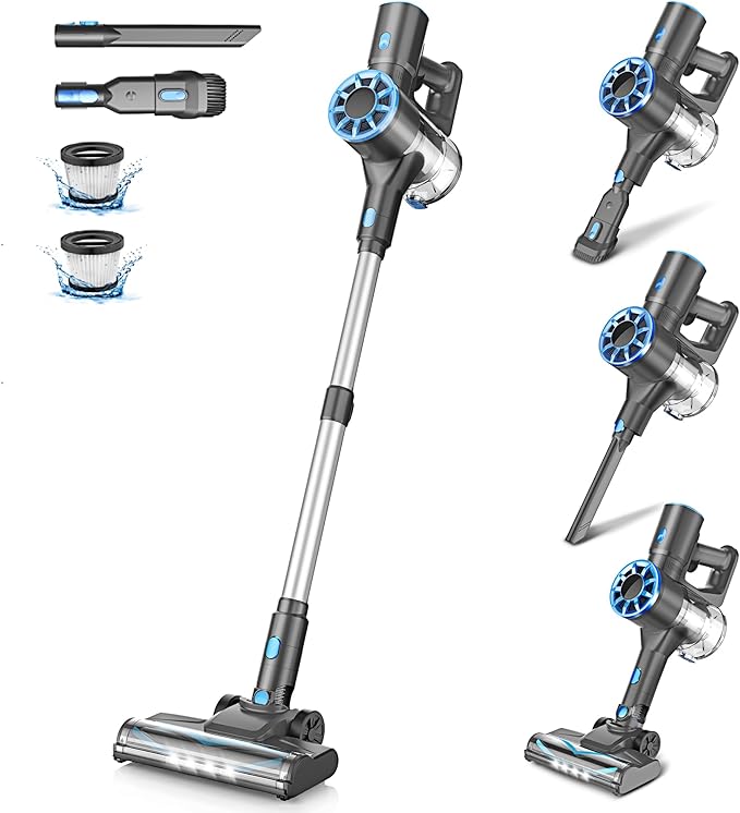 Vazone Cordless Stick Vacuum Cleaner with Self-Standing 8-in-1 Vacuum Cleaners for Home Lightweight Powerful Vacuum with LED Screen Rechargeable Vacuum for Carpet Pet Hair Hardwood Floors