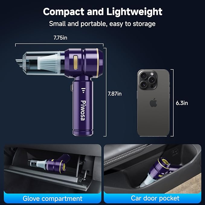 Handheld Vacuum Cordless Car Vacuum Cleaner with High Power Strong Suction Compressed Air Dusters with LED Light Mini Portable Hand Vacuum Blower for Home Pet (Navy)