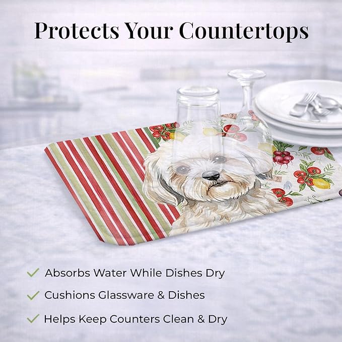 Caroline's Treasures White Lhasa Apso Vegetables Dish Drying Mat Absorbent Dish Drying Mat Pad for Kitchen Counter Dish Drainer Mat for Countertop 14 x 21 Multicolor