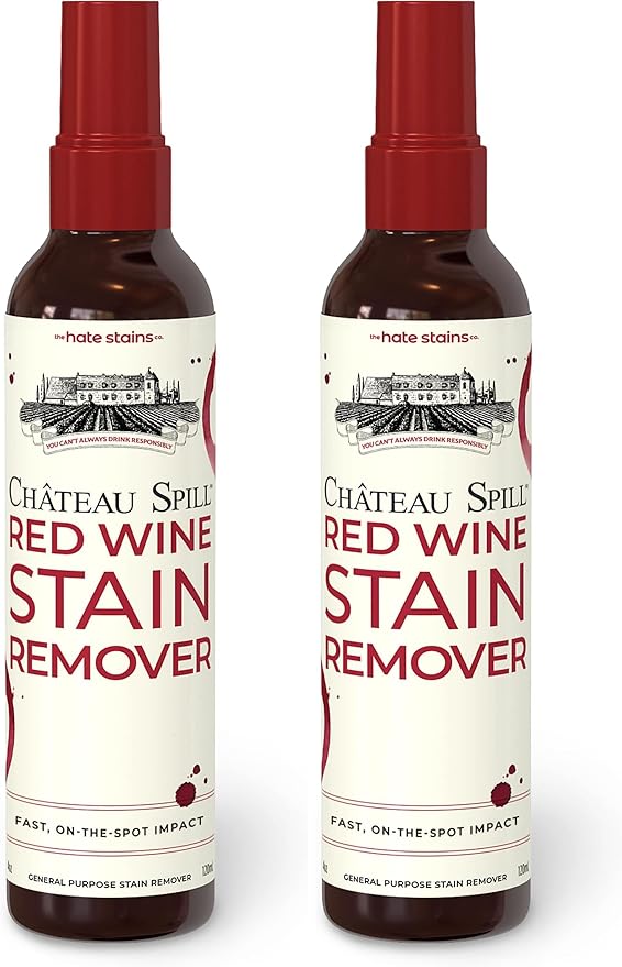 Chateau Spill Red Wine Stain Remover for Clothes – 4oz Safe Stain Remover Spray for Stubborn Stains - Cleaner Wipes Away New and Set on Tablecloth Garment Carpet Upholstery and Laundry (Pack of 2)