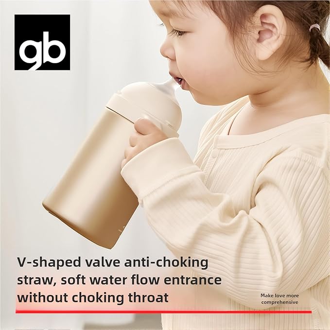 gb Ultra-Light Baby Stainless Steel Insulated Bottle with Breast-Like Pacifier 5-Layer Insulation Leak-Proof Vacuum Insulated Water Bottle with Handle 300ml for Infants &amp Toddlers