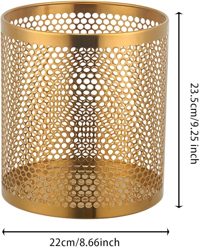 Stainless Steel Trash Can Garbage Bin Mesh Wastebasket Rubbish Bin for Bathroom Kitchen Gold