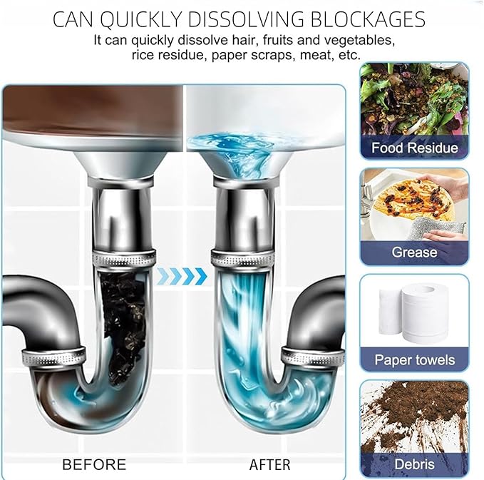 Pipeline Dredging Agent Powerful Pipe Dredging Agent Powder Drain Clog Remover Toilet Cleaner Sink and Drain Pipe Unclogging for Kitchen Toilet (2)
