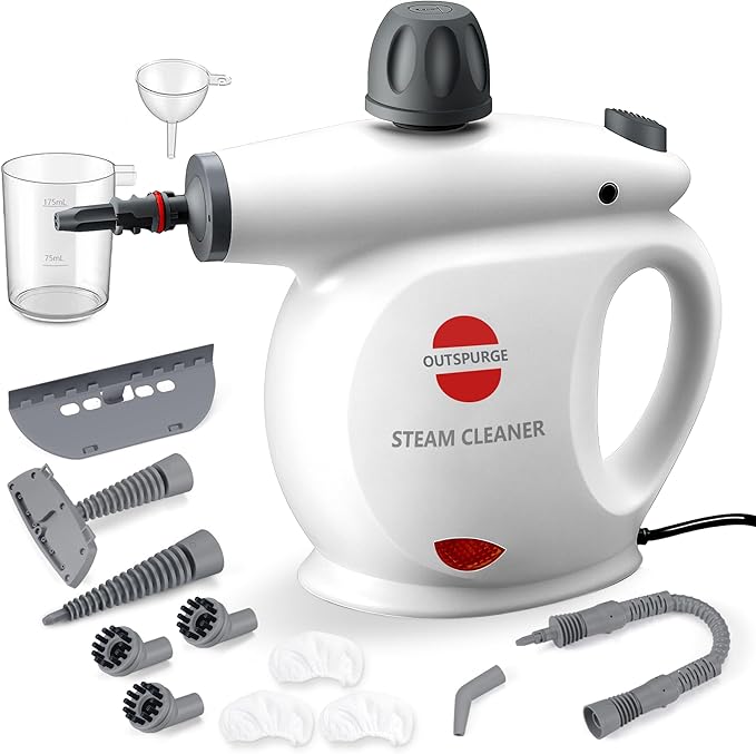 Handheld Steam Cleaner Pressurized Multi-Surface Steam Shot with 13 Accessories Safety Lock Steamer for Cleaning Floor Upholstery Grout Windows Couch and Car White