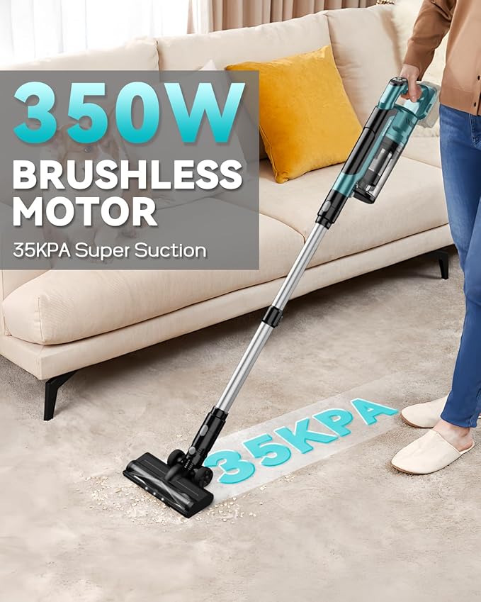 350W Cordless Vacuum Cleaner for Makita 18V Battery 35kPa Brushless Lightweight Stick Vacuum with 3 Mode Suction 6 in 1 Stick Vacuum Cleaner with HEPA for Floor Carpet Car (Battery Not Included)