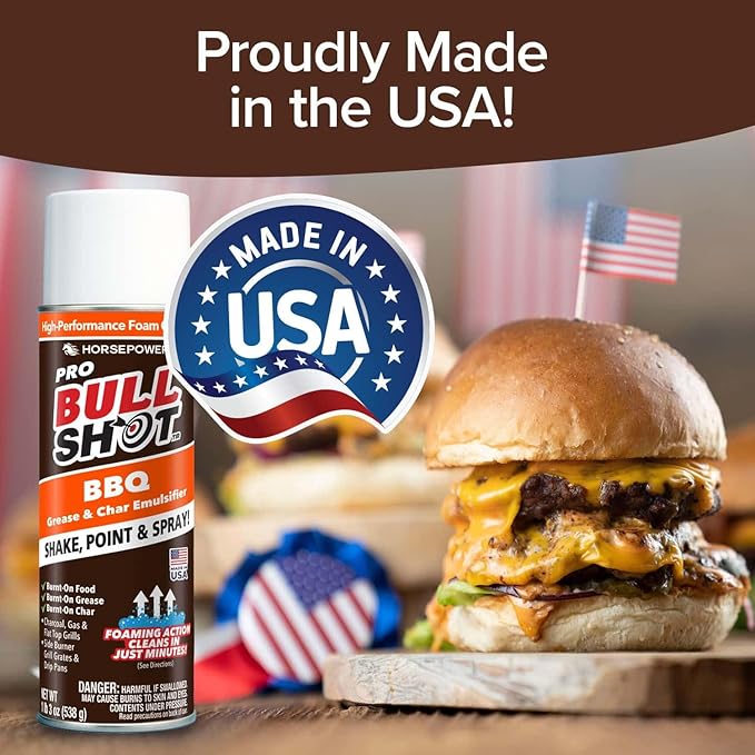 Horsepower Bull Shot BBQ Pro Grill Cleaner Super-Concentrated Foaming Action Cleans in Just 10 Min AS SEEN ON TV Made in USA Emulsifies Grease and Char on Charcoal Gas Grills &amp More 2PK