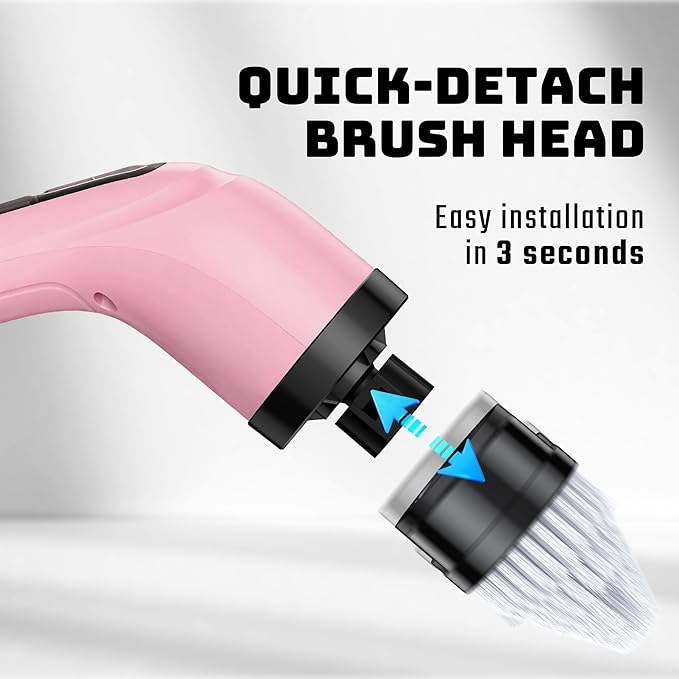 Electric Spin Scrubber - Cordless Bathroom Scrubber with 7 Brush Heads - Dual Speed IPX7 Waterproof Power Scrubber for Heavy-Duty Bathtub Glass Tile and Car Cleaning (Pink)