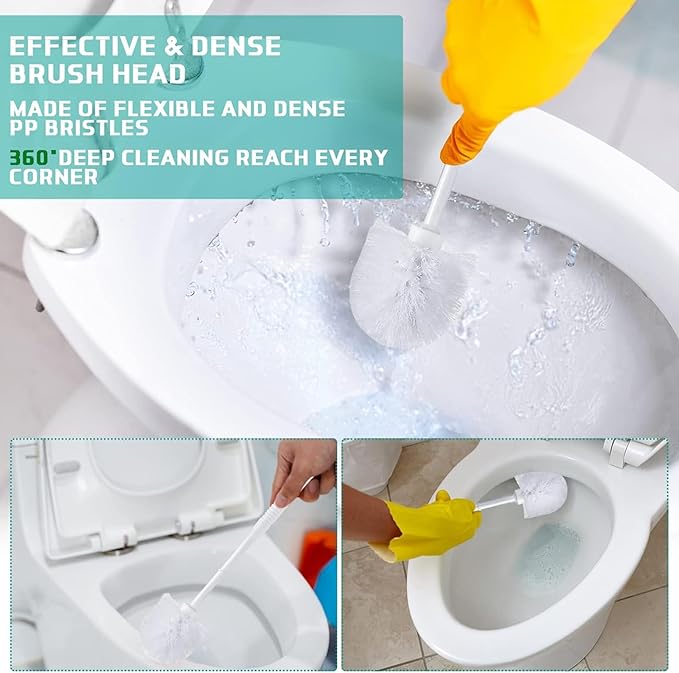 Roshtia 24 Sets Toilet Brush and Holder Set for Bathroom Toilet Bowl Brush Scrubber with Caddy for Deep Cleaning 14.57 Height (White)