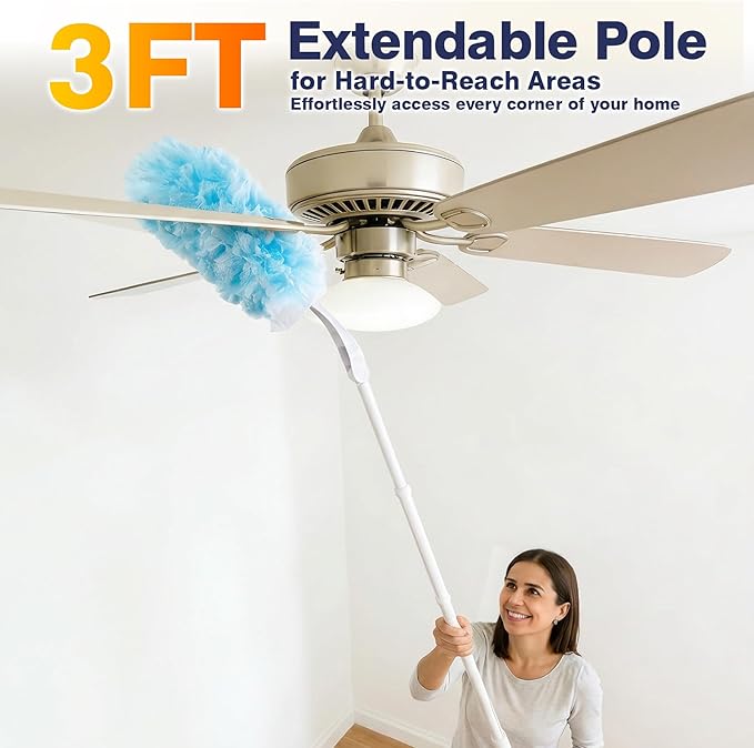 Duster Refills for Swiffer Dusters Multisurface 360 Dusters with 3ft Extendable Handle and 1 Short Handle Disposable Duster Kit for Dusting Furniture Blinds Fans Walls (30 Count)