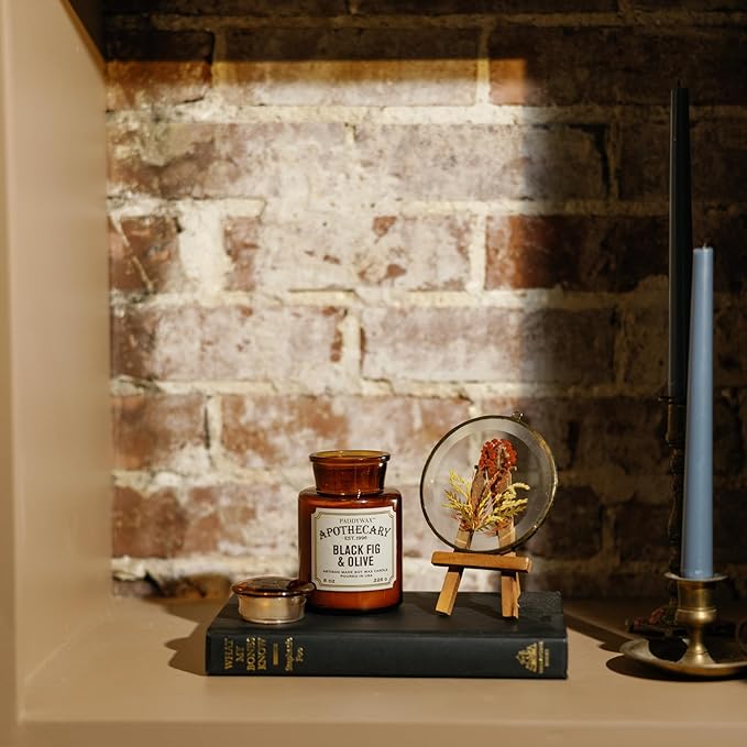 Paddywax Artisan Apothecary Scented Candle with Lid in Reusable Glass Jar Clean-Burn Soy Candle with Approx. 54 Hour Burn Time Black Fig &amp Olive 8 oz