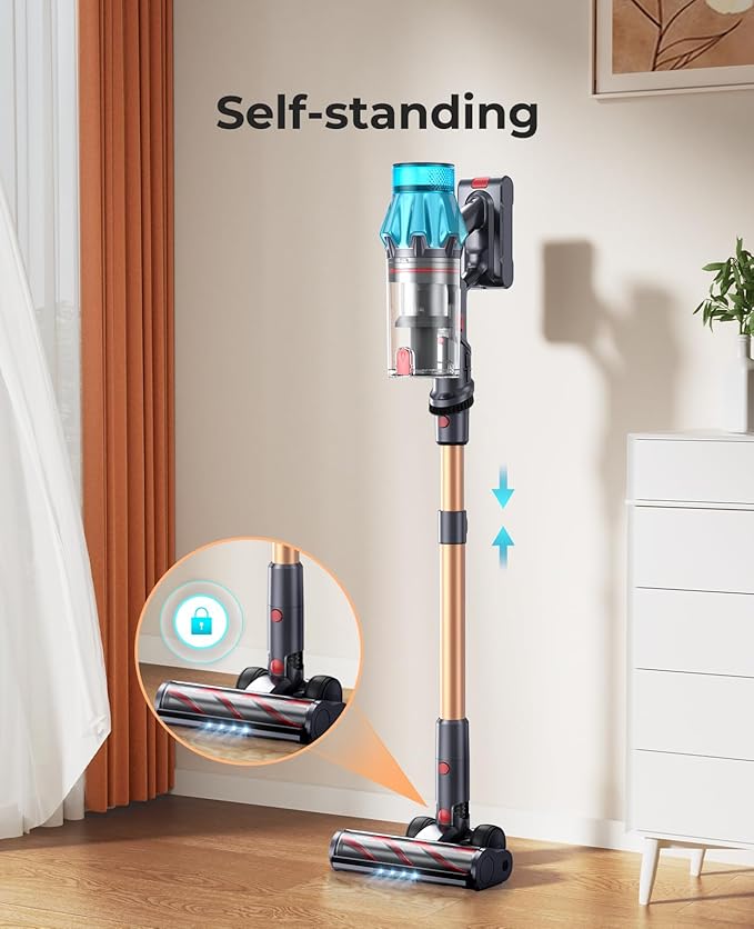 Cordless Vacuum Cleaner 650W/55Kpa Stick Vacuum Cleaners 70 Mins Max Runtime with Charging Dock Self-Standing Handheld Vacuum with Touch Display 6-in-1 Vacuum Cleaner for Carpet/Hard Floor/Pet Hair