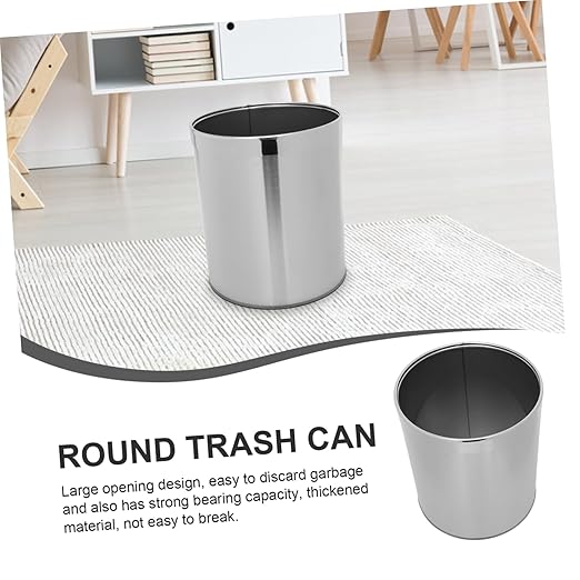1pc Round Stainless Steel Wastebasket for Bathroom Kitchen and Office Versatile Garbage Bin Opening for Convenient Use Space-Saving Design