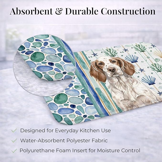 Caroline's Treasures Liver Belton English Setter Coastal Sea Glass Dish Drying Mat Absorbent Dish Drying Mat Pad for Kitchen Counter Dish Drainer Mat for Countertop 14 x 21 Multicolor