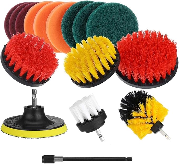 16Pcs/Set Drill Scrubber Cleaning Brush Kit for Bathroom Surfaces Tub Tile and Grout