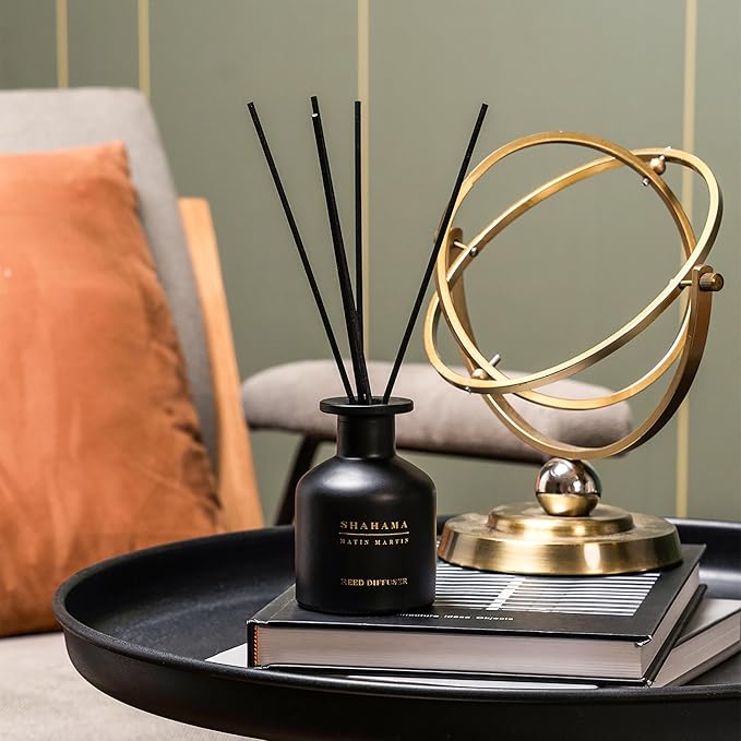 Matin Martin Shahama Reed Diffuser 5 oz - Luxury Aromatherapy with Saffron &amp Apple - Home Decor Gift for Bedroom Office Living Room and Bathroom - Long Lasting Scent with Premium Fragrance Stic