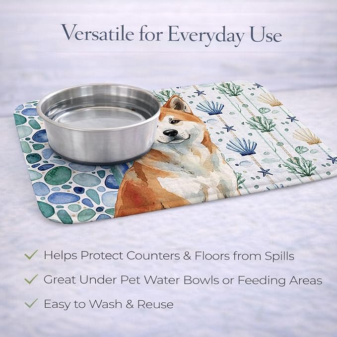 Caroline's Treasures Red Akita Coastal Sea Glass Dish Drying Mat Absorbent Dish Drying Mat Pad for Kitchen Counter Dish Drainer Mat for Countertop 14 x 21 Multicolor