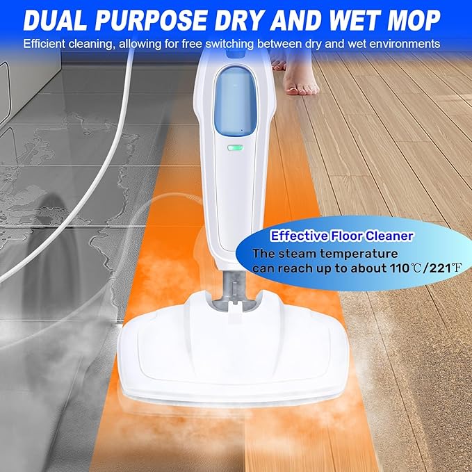 1500W Hot Steam Mop Floor Cleaner Electric Hand Held Steam Cleaner Multipurpose Handheld Cleaning Machines Detachable with Microfiber Pads For Cleaning Laminate Hardwood Marble Tile Floor Carpet