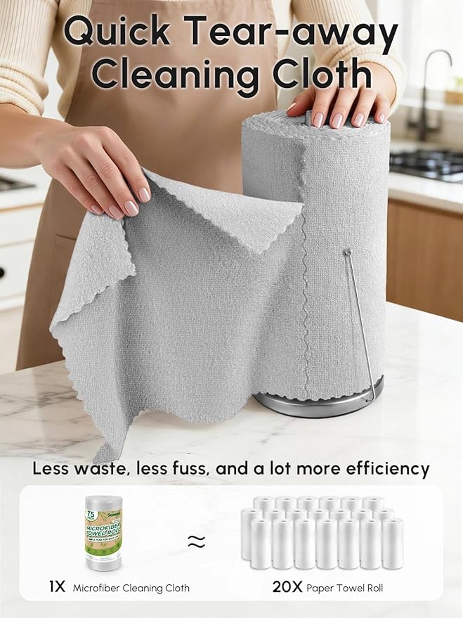 Microfiber Cleaning Cloths Roll 75 Pack Tear Away Microfiber Towels Roll 12 x 12 Lint Free Rags Reusable Cleaning Cloths Washable Scratch FreeUltra Absorbent Dish Rags(Grey)