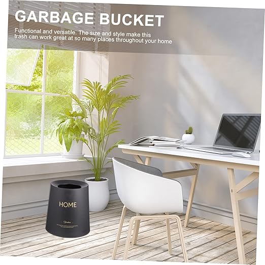 PRETYZOOM Lidless Round Trash Can Double-Layer Garbage Container for Bedroom Office and Bathroom Nordic Style Waste Basket Eco-Friendly Design Compact Black