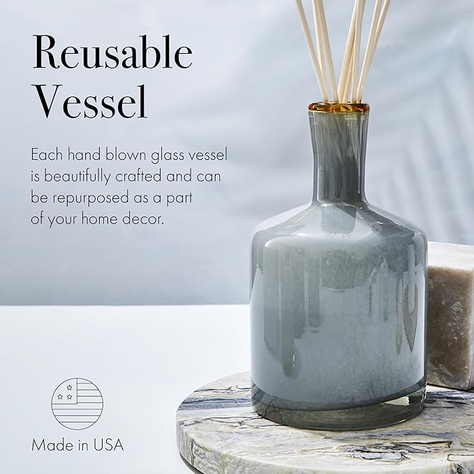LAFCO New York Signature Reed Diffuser Sea &amp Dune - 15 oz - Up to 9 Months Fragrance Life - Reusable Hand Blown Glass Vessel - Natural Wood Reeds - Made in The USA