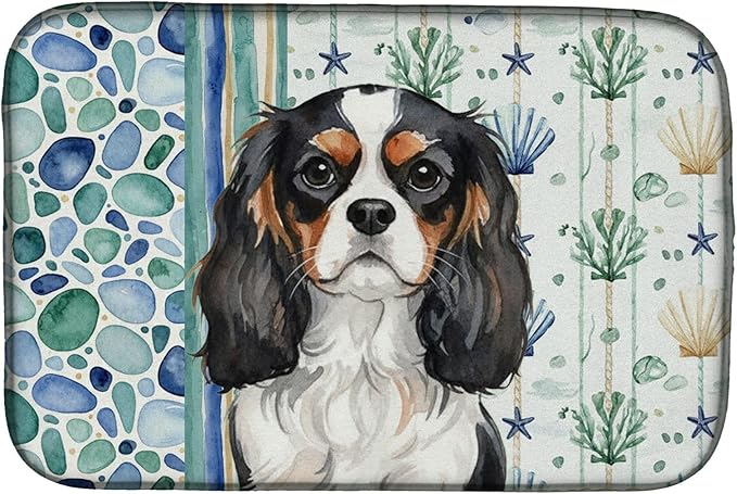 Caroline's Treasures Tricolor Cavalier Spaniel Coastal Sea Glass Dish Drying Mat Absorbent Dish Drying Mat Pad for Kitchen Counter Dish Drainer Mat for Countertop 14 x 21 Multicolor