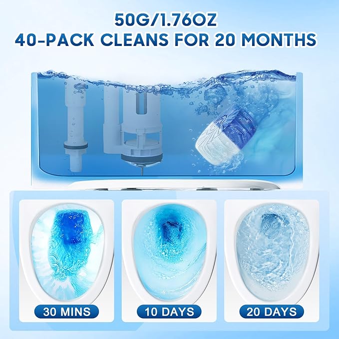 KIISIISO Toilet Bowl Cleaners 40 PACKLong-Lasting Toilet Bowl Cleaner Tablets with Sustained-Release Technology Against Tough StainsAutomatic Toilet Cleaner for Deodorizing &amp Descaling