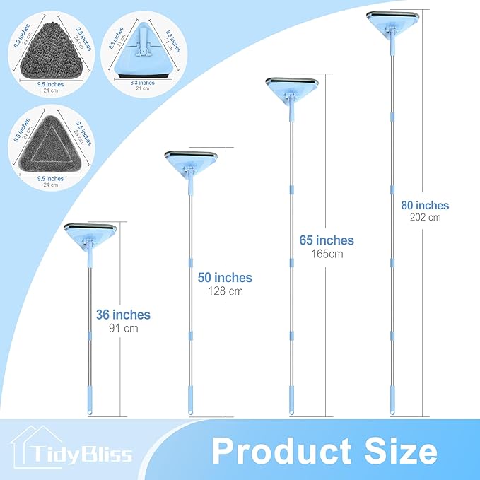 Wall Cleaner Mop with 80” Long Handle 360° Swivel Ceiling Duster Scrubber with Collapsible Head Baseboard Cleaning Tool with 4 Chenille and 2 Microfiber Pads for Windows Floor (Blue)