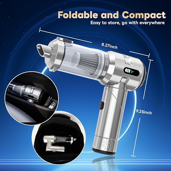 【Upgraded Version】Sycoodeal Car Vacuum CleanerMini Portable Vacuum Cordless25000PA Powerful Strong Cyclonic Suction USB Rechargeable Foldable Handheld Vacuum with One-touch Dust Removal for CarHome
