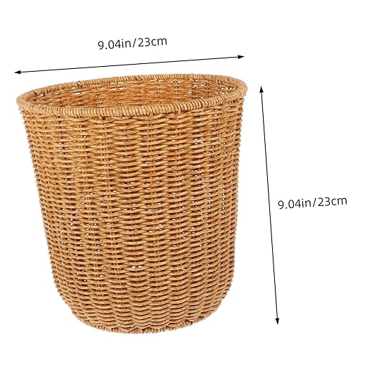 Imitation Rattan Woven Trash Can Medium Size Household Wastebasket Stylish Storage Basket for Home Office and Bathroom