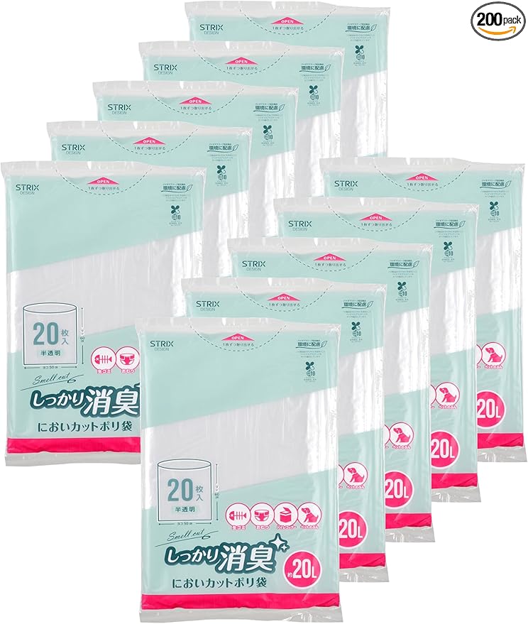 SA-243Z Deodorizing Bags 6.5 gal (20 L) Set of 10 Translucent 10% Deodorizing Biomass Odor Reduction Garbage Bags Food Garbage Toilet Corner Diapers