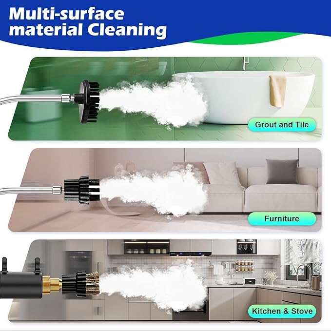Steam CleanersHigh Powered 2500W Steam Cleaner for Home and Car Handheld with 3 Brush Heads and 2L Tank for Multi Surface Cleaning