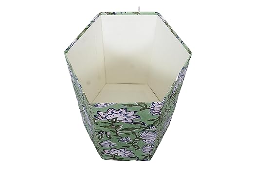 Handmade Cotton Paper Waste Basket Stylish Trash Can for Home or Office (1 Light FREEN FLOWAR)