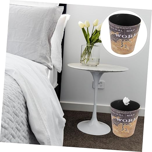 PRETYZOOM European Style PU Leather Trash Can Vintage Waste Container for Home Office Large Capacity Storage Bin No Lid Decorative Wastebasket for Living Room and Bedroom