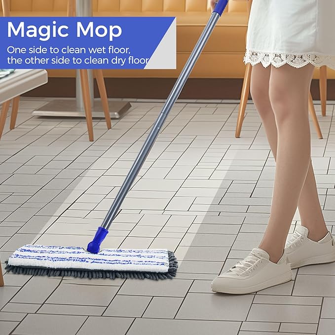 MASTERTOP Microfiber Dust MopDouble-Sided Flat Mops for Hardwood Floors with 4 Reusable Mop Pads Floor Mops with Stainless Steel Handle and Extension Cleaner for Hardwood Vinyl Laminate Tile