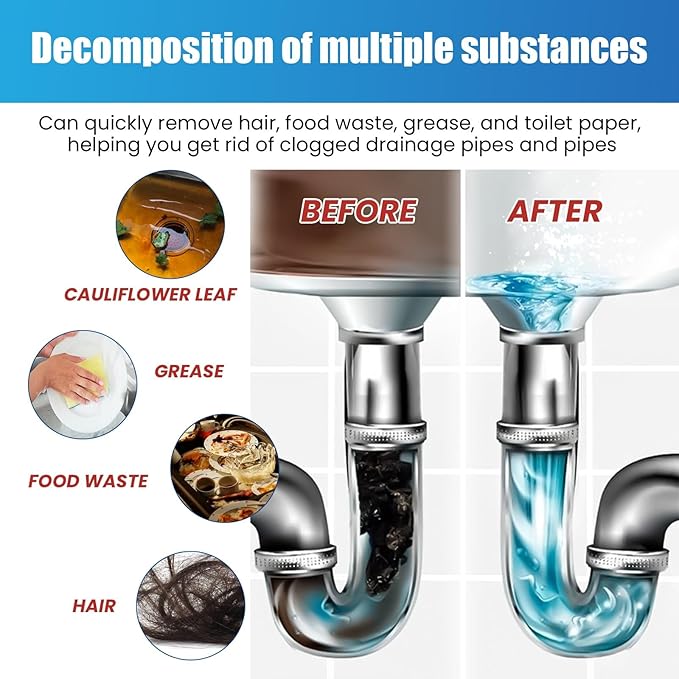 Drain Unclogging Powder - Kitchen &amp Toilet Sewer Pipe Cleaner for Blockage Removal Odor Elimination(30PCS)
