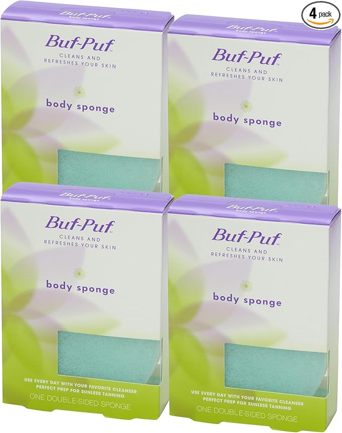 Buf-Puf Body Sponge Bath Sponge Dermatologist Developed Cleanses Skin of Dirt and Excess Oil Reusable Exfoliating 4 Count