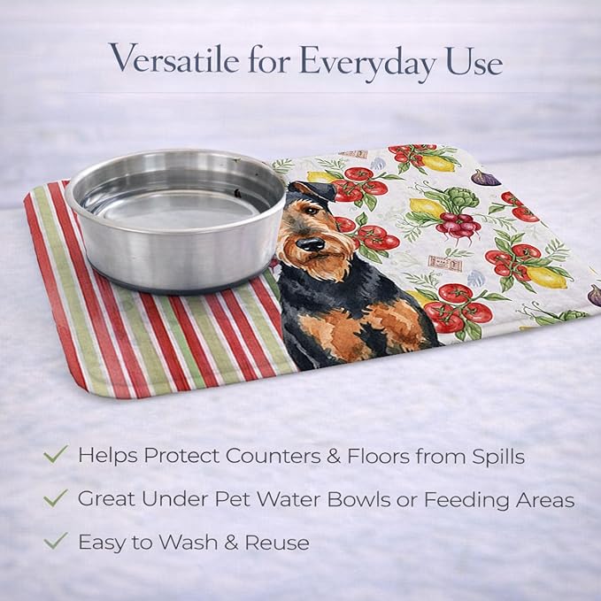 Caroline's Treasures Airedale Terrier Vegetables Dish Drying Mat Absorbent Dish Drying Mat Pad for Kitchen Counter Dish Drainer Mat for Countertop 14 x 21 Multicolor