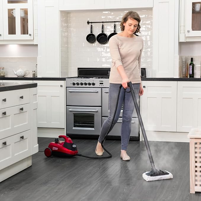 Ewbank Dynamo Steam Cleaner for Chemical-Free Cleaning Multipurpose with Attachments Portable Multi-surface For Carpets Tiles Bathrooms Floors and More Red SC1000