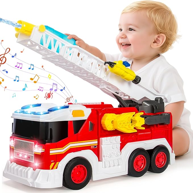 Large Fire Trucks Toys for Toddlers Kids Toys for 3 4 5 6 7 8 Years Old Boys 15 Firetruck Toy for Kids with Ladder Lights Sounds &amp Water Shooting Christmas Birthday Gifts for Boys &amp Girl