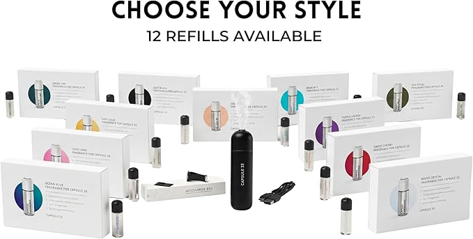 Car Perfume Diffuser (UPGADED) Air freshener Waterless Diffuser Smart Ultrasonic Air Freshener with 6 Premium Fragrances Automatic (On/Off) Car Gift for Men and Women (Black)