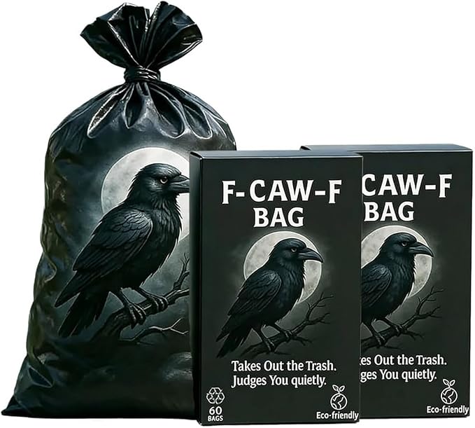 F-CAW-F Trash Bags 60 Count Funny Crow Design Eco-Friendly Waste Bags Humorous Takes Out the Trash Judges You Quietly Leak-Proof Tear-Resistant for Home Office and Outdoor Use (2 PCS)