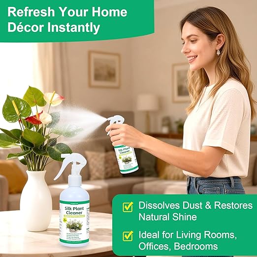 Silk Plant Cleaner Spray No Wipe Artificial Plant Cleaner for Fake Plants &amp Flowers Quick-Dry Dust Remover for Silk Flowers Restores Shine Spot-Free Cleaning Spray Fake Greenery Plant Clean