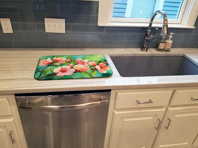 Caroline's Treasures DAC1635DDM Delaware Peach Blossom in Watercolor Dish Drying Mat Absorbent Dish Drying Mat Pad for Kitchen Counter Dish Drainer Mat for Countertop 14 x 21 Multicolor