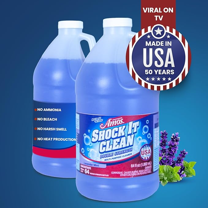 Professor Amos' Shock It Clean Scented Concentrate Cleaner Laundry Booster Stain Remover Carpet Cleaner Kitchen and bathroom Cleaner Indoor and Outdoor (Lavender 64 Oz - Gallon)