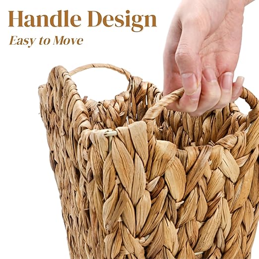 Wicker Waste Basket Handwoven Trash Can with Built-in Handles Rattan Waste Bin for Bathroom Water Hyacinth Garbage Storage Container for Bedroom Office Laundry Utility Room