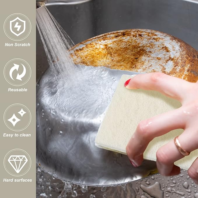 40 Pieces Non Scratch Scrubbing Pad Reusable Kitchen White Dish Scrubber Scouring Sponge Pads Multi Purpose for Kitchen Household Cleaning Supplies 10 x 4 Inch