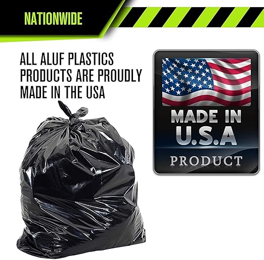 Aluf Plastics Gallon Size 55-60 Typically 40 x 55 1.8 MIL Black Heavy Duty Garbage Trash Bags - Pack of 100 - For Contractor Industrial Institutional &amp Commercial
