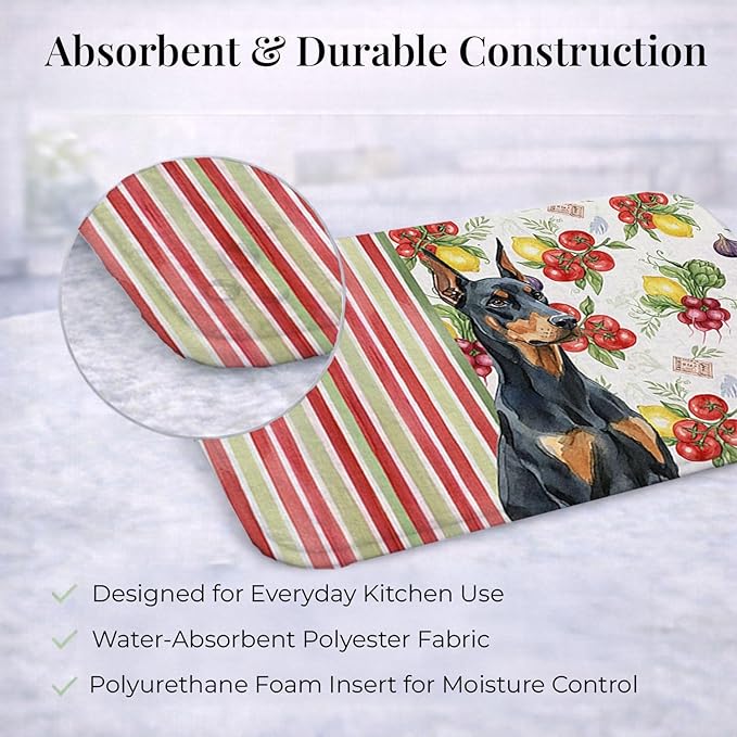 Caroline's Treasures Doberman Pinscher Vegetables Dish Drying Mat Absorbent Dish Drying Mat Pad for Kitchen Counter Dish Drainer Mat for Countertop 14 x 21 Multicolor
