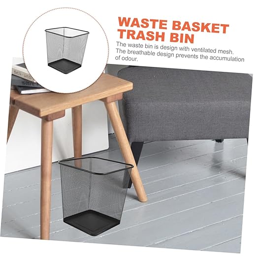 Toyvian 2pcs Mesh Design Square Wastebasket with Sturdy Iron Frame Black Wire Trash Cans for Household and Office Use Open Top Breathable Mesh Bins for and Easy Garbage Disposal